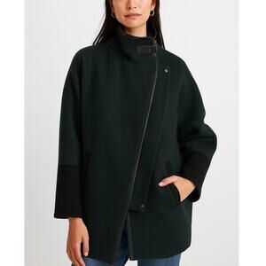 Madewell City Grid Cocoon Wool Leather Coat Green Black